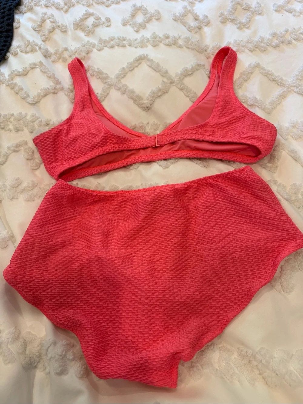 Textured Coral High-Waist Bikini Set